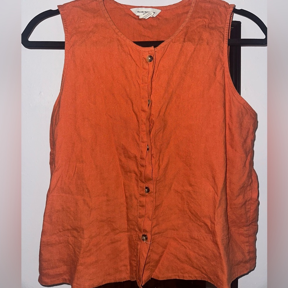 Club Monaco Orange Sleeveless Button Front Top